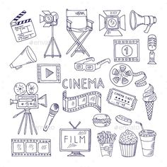 a set of hand drawn objects for cinema