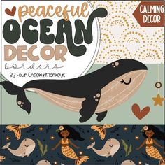 an ocean themed poster with dolphins and mermaids