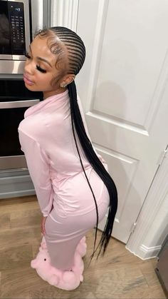 Dress Dior Braids, Sleep Clothes Aesthetic, Pink Wig Outfit Ideas, Edges Laid, Sleeping Clothes, That Girl, Braided Hairstyles For Black Women Cornrows, Sleek Ponytail Hairstyles, Birthday Hairstyles