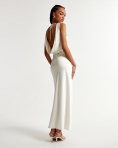 Women's Plunge Cowl Back Maxi Dress | Women's The A&F Wedding Shop | Abercrombie.com Wedding Weekend Packing List, Reception Outfit Change, Courthouse Wedding Outfit, Weekend Packing List, Wedding Weekend Itinerary, Cowl Back Dress, Bridal Clothes, Weekend Packing, Engagement Photo Outfit Ideas