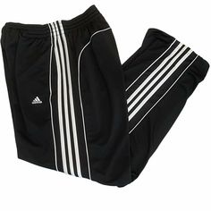 These joggers are in excellent used condition, no known flaws. Elastic and drawstring waist band. Front hip pockets. Black with white stripes down the sides. Straight leg. Silky fabric. 100% polyester. Machine washable. See pictures for measurements. ADIDAS Straight Leg Joggers Size L. Condition is "Pre-owned". Shipped with USPS Priority Mail.