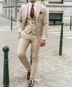 Beige Suits For Men, Mens Wedding Suits, Men Suits Wedding, Cream Suit, Tan Suit, Suits Wedding, Suits Men Business, Beige Wedding, Beige Suits