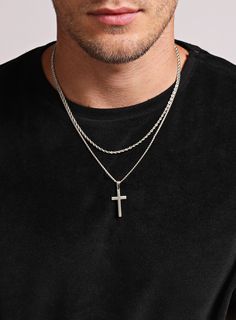 Waterproof Necklace set for men with Large Cross and rope chain Necklaces WE ARE ALL SMITH: Men's Jewelry & Clothing. Guy Necklaces, Silver Chain Necklace Men, Chain Cross Necklace, Chain Outfit, Time Turner, Cross Charm Necklace, Chain Necklace For Men, Necklace Outfit, Pendant Necklace Simple