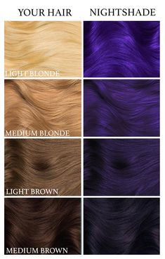 Dark and luscious, our deep colors feature velvet tones that are highly pigmented to last long and create richer tones. Nightshade is a one-of-a-kind highly pigmented dark violet dye. Ingredients Water, Cetyl alcohol, Stearyl alcohol, Behentrimonium chloride, Glycerin, Stearalkonium chloride, Cetrimonium chloride, Carthamus tinctorius (hybrid safflower) seed oil, Sorbic acid, Hydrolyzed oat protein, Hydrolyzed rice protein, Basic Violet 14, Basic Violet 4, Fragrance Dark Blue Hair Dye, Lunar Tide, Blonde Dye, Blue Black Hair, Dyed Hair Blue, Dark Blue Hair, Hair Color Underneath, Semi Permanent Hair Dye, Violet Hair