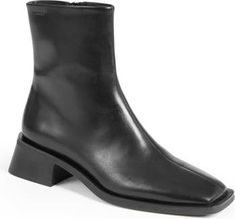 Free shipping and returns on Vagabond Shoemakers Blanca Boot at Nordstrom.com. An inverted stacked heel brings modern lift to this square-toe bootie lined with breathable leather. Vagabond Blanca Boots, Modern Chelsea Boots With Stacked Heel And Square Toe, Modern Boots With Stacked Heel And Square Toe, Modern Square Toe Boots With Medium Width, Square Toe Boots With Zipper Closure, Winter Dresses With Boots, Classic Kibbe, Vagabond Shoemakers, Dramatic Classic