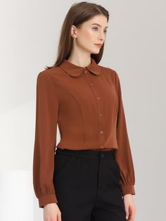 Shop Allegra K for button up peter pan collar long bishop sleeve blouse you are looking for, get more women's shirts for yourelf. Order now! Free Returns! Bishop Sleeve Blouse, Bishop Sleeve, Brick Red, Pan Collar, Women's Shirts, Peter Pan Collar, Peter Pan, Order Now, Sleeve Blouse