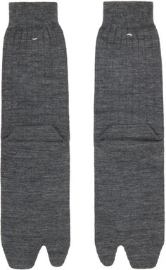 Pair of ankle-high wool- and nylon-blend jersey socks in gray. · Rib knit cuffs · Cleft toe · White stitching at back cuffs Supplier color: Medium gray Classic Gray Socks For Winter, Classic Gray Winter Socks, Tabi Socks, Knit Cuff, Rib Knit, Stitching, Socks, Cuff, Wool