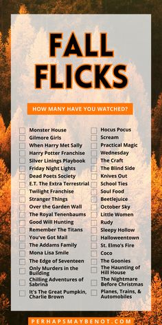 the fall flicks list is shown with trees in the background