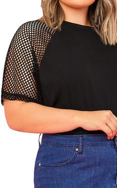 This Plus Size Black Short Sleeve Fishnet Sheer Mesh Tee Shirt is sure to turn heads. Featuring a silhouette that highlights your curves in a flattering way, the mesh fabric is lightweight and breathable. Its design is perfect for day-to-day activities or to dress up for a night out. 100% Polyester Pull On closure Machine Wash Fabric is very stretchy Features: round neck, short sleeve, sheer mesh, fishnet, t shirt top Occasions: suitable for clubwear, night wear, nigh tout Machine wash cold gent Stretch Mesh Top With Hollow Out Detail, Summer Stretch Mesh Top With Open Knit, Stretch Mesh Top With Open Knit For Summer, Stretch Open Knit Mesh Top For Summer, Black Stretch Mesh Top With Hollow Out Details, Stretch Black Mesh Top With Hollow Out Details, Black Stretch Fishnet Top, Fitted Black Mesh Top With Open Knit, Stretch Hollow Out Mesh Top For Summer