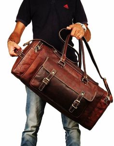 Genuine Leather Travelers Overnight Weekender Duffle Bag — Classy Leather Bags Leather Craftsmen, Clothes And Shoes, Leather Duffle Bag, Big Pockets, Leather Duffle, Leather Luggage, Goat Leather, Online Bags, Leather Bags