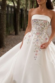 Romantic Strapless Colored Floral Princess Ballgown in Luxe Mikado Floral Wedding Dresses, Dress Boutiques, Dress Preservation, Princess Ballgown, Wedding Dress Preservation, Wedding Dress Color, Ivory Gown, Essense Of Australia, Blush Bridesmaid Dresses