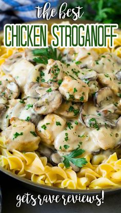 the best chicken stroganoni is served in a skillet