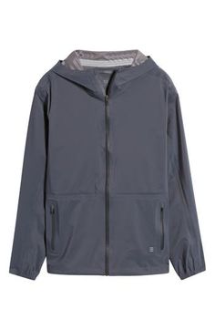 A hooded rain jacket cut from breathable matte fabric is durable and reliable with a waterproof finish, taped seams and tricot backing for second-skin comfort. Front zip closure Drawcord-toggle hood Elastic cuffs Front zip pockets Seam sealed Waterproof 16k waterproof breathable laminate 3L ripstop shell with durable water-repellent (DWR) finish 38% recycled polyester, 30% recyced nylon, 16% nylon, 16% polyurethane Machine wash, line dry Imported Waterproof Athleisure Track Jacket For Outdoor, Waterproof Nylon Track Jacket For Hiking, Waterproof Nylon Sports Hooded Jacket, Waterproof Nylon Hooded Jacket For Sports, Waterproof Nylon Functional Track Jacket, Functional Weatherproof Track Jacket For Fall, Functional Waterproof Windbreaker For Sports, Waterproof Nylon Sports Outerwear, Technical Nylon Windbreaker With Detachable Hood