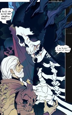 an image of a comic book page with a skeleton on the cover and a man holding a