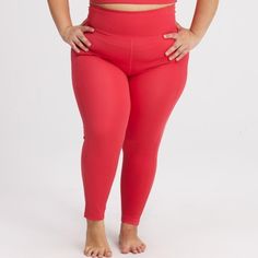 Never Worn. 3/4 Length Which Is About 23 Inches Red Compressive Full-length Bottoms, Red Tight Bottoms For Yoga, Tight Red Bottoms For Yoga, Red Compressive Yoga Bottoms, Red High Waist Tight Activewear, High Waist Tight Red Activewear, Red Tight High Waist Activewear, Red Tight High-waist Activewear, Red Full-length Yoga Pants For Loungewear