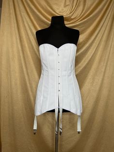 Ready to ship one-layer late Edwardian era corset. Cotton twill overbust corset with silver hardware. Best for people with fuller High Hips and medium height.  Bust: 100-106cm(39,5-42in) Waist: 84-90cm(33-35,5) Hips: 103-110cm(40,5-43,5) Seller is not responsible for post delay and the safely of the package, after it leaves the country of origin. Strapless Fitted Corset Dress For Costumes, Strapless Corset With Corset Back For Costume, Victorian Fitted Underbust Corset, Costume Overbust Corset Belt With Boning, Fitted White Corset For Costume, White Fitted Costume Corset, Fitted Costume Corset Belt With Boning, Fitted Boning Corset Belt For Costume, Fitted Corset Belt With Boning For Costume