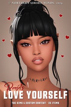 a woman with black hair and piercings on her chest is featured in the poster for love yourself