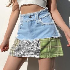 Y2K Denim Skirt Y2k Denim Skirt, Patchwork Denim Skirt, Skirt Y2k, Denim Skirt Women, Y2k Outfits, Denim Patchwork, Skirts Online, Jeans Rock, Ripped Denim