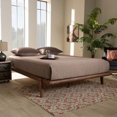 Baxton Studio Kaia Mid-Century Modern Walnut Brown Finished Wood Queen Size Platform Bed Frame FredCo theFredCo Walnut Bed Frame, Queen Platform Bed Frame, King Size Platform Bed, Walnut Bed, Wood Platform Bed Frame, Full Size Platform Bed, Queen Size Platform Bed, Full Platform Bed, Modern Platform Bed