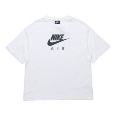 (WMNS) Nike Air Alphabet Logo Printing Sports Round Neck Pullover Short Sleeve White T-Shirt CJ3106-100 (Women's) White Sportswear Top For Leisure, Sporty White Top For Leisure, Sporty White Tops For Leisure, White Sporty Top For Leisure, White Short Sleeve Top For Leisure, White Short Sleeve Leisure Top, Nike Sporty Top With Logo, Nike Tops For Light Sports, Sporty Nike Top With Logo