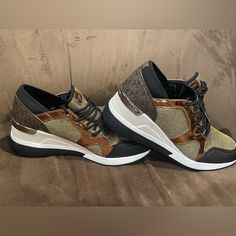 They’re New Nothing It’s Wrong With Them Super Comfortables Fall Walking Sneakers With Synthetic Material, Fall Synthetic Sneakers For Walking, Brown Sneakers With Ortholite Insole, Michael Kors Wedge Sneakers, Mk Sneakers, Michael Kors Slip On, Mk Shoes, Michael Kors Sneakers, Michael Kors Wedges