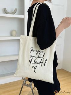 BirdinBag - Stylish Printed Letter Canvas Bag Letter Canvas, Printed Canvas Bag, Canvas Letters, Letter Bag, Beige Pattern, Stylish Letters, Bags Tote, Word Wrap, Shoulder Tote Bag