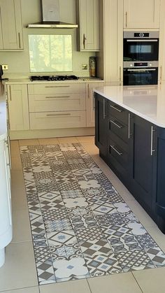 Latina Sky Patterned tile as a floor splash back in the kitchen. Grey Tile Pattern, Floor Tile Grout, Patterned Tiles, Patterned Wall, Geometric Tiles, Tile Grout, Adhesive Tiles, Wall And Floor Tiles, Kitchen Tiles