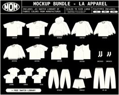 an image of different types of shirts and pants in black and white, with the text mock