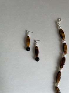 Tiger's Eye Beaded Pearl Necklace | Jewelry | Three Fleas Natural Stone Dangle Pearl Earrings, Artisan Polished Beads Earrings As Gift, Artisan Polished Beads Earrings For Gift, Artisan Earrings With Polished Beads For Gift, Elegant Agate Gemstone Bead Earrings, Handmade Teardrop Pearl Necklace, Pearl Earrings With Natural Stones As A Gift, Elegant Earrings With Gemstone Beads, Handmade Spiritual Pearl Jewelry