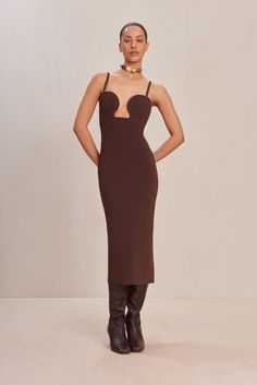 A knit midi dress with a plunging cut out bust, cutout straps and optional shrug. — Midi length — Plunging bust — Removable shrug that can be worn on its own as a top — Adjustable straps Evening Flats, Sandal Platform, Cult Gaia, Candle Collection, Knit Midi, Knit Midi Dress, White Summer, Fall Collections, Kids' Dresses