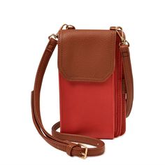 Time And Tru Women's Phone Case Wallet Crossbody Coral And Cognac Versatile Brown Phone Bag With Interior Card Slots, Versatile Red Rectangular Phone Bag, Red Shoulder Phone Bag For Daily Use, Red Phone Shoulder Bag For Daily Use, Red Shoulder Phone Bag, Red Shoulder Phone Bag With Adjustable Strap, Red Phone Shoulder Bag With Adjustable Strap, Versatile Red Wallet With Card Slots, Red Wallets With Card Slots