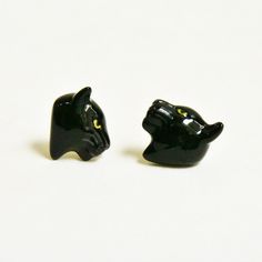 Flat Black Panther Post Earrings - Goldmakers Fine Jewelry Adjustable Black Enamel Jewelry, Black Enamel Earrings, Pierced, Artistic Enamel Jewelry For Formal Occasions, Adjustable Enamel Pierced Jewelry, Enamel Jewelry For Pierced Ears As A Gift, Handmade Resin Jewelry For Formal Occasions, Adjustable Pierced Enamel Jewelry, Artistic Black Jewelry With Matching Earrings, Adjustable Enamel Jewelry