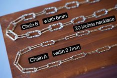 Sterling silver Link Chains Necklace ---Material: Sterling silver ---Necklace Size: 20 inches (50cm) Necklace size can be adjusted smaller ---Chain A width: 3.7mm The size of a rectangular link: 12mm*3.7mm Chain B width: 6mm The size of a rectangular link: 13mm*6mm ---Really pretty when layered with other necklace and a terrific addition to any jewelry collection. ---Matching Bracelet https://www.etsy.com/listing/963071276/sterling-silver-link-chains?ref=shop_home_active_1&frs=1 ---Everyday Silver Chain Necklace With Rectangular Links For Gift, Silver Chunky Chain Rectangular Necklace, Silver Chunky Chain Necklace Rectangular, Silver Rectangular Chunky Chain Necklace, Silver Rectangular Chain Necklace As Gift, Silver Rectangular Chain Necklace Gift, Everyday Rectangular Silver Chain Necklace, Everyday Silver Rectangular Chain Necklace, Silver Chain Necklace With Rectangular Adjustable Chain