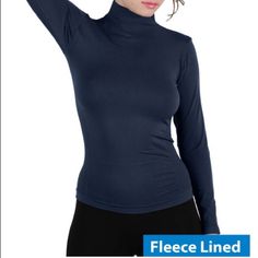 Fleece Lined Long Sleeve Mock Neck Top In A Lightweight Stretchy Fabric Color Navy Blue, Smoke Pets Free Home. Fast Shipping, Color May Vary By Device Screen And Light. Perfect For Layering, Style It Wit Your Favorite Coat, Blazer L, Under A Sweater Etc. List It As Medium Size May Fit In Small Medium And Large, Mannequin Measurements;. Stock Photo Only For Style Purpose. For Reference Person In Photo Is 5’8” Regularly Wears Medium In Tops, 28/6 7 Jr On Jeans, Stretchy Fabric As Shown In Photos Blue Turtleneck For Winter Layering, Blue Long Sleeve Turtleneck For Fall, High Stretch Blue Winter Top, Fitted Blue Turtleneck For Winter, Snug Fit Sports Tops For Winter, Casual Blue Long Sleeve Turtleneck, Athleisure High Neck Top For Winter, High Neck Athleisure Top For Winter, Winter Athleisure High Neck Tops