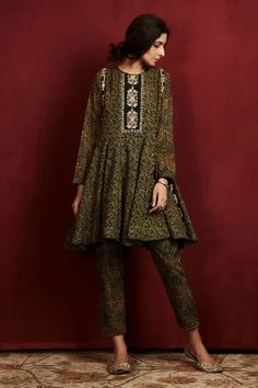 Shop for Sue Mue Green Cotton Ajrakh Print Anarkali Set for Women Online at Aza Fashions Short Anarkali, Environmental Change, Embroidered Dupatta, Green Shorts, Green Cotton, Set For Women, Anarkali, Aza Fashion, Printing Techniques