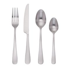 four forks, two spoons and one knife on a white background