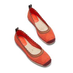 Summer Slip-on Espadrilles With Contrast Sole, Leather Slip-on Espadrilles With Rubber Sole, Spring Slip-on Adjustable Espadrilles, Red Slip-on Espadrilles With Rubber Sole, Multicolor Spring Slip-on Espadrilles, Heel Stretch, Kate Spade Shoes, Scallop Trim, Box Color