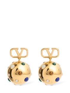 Find VALENTINO Vlogo Signature Universe Drop Earrings on Editorialist. Height: 3.5cm Width: 2cm. Gold-colored brass. Logo detail. Post back closure Ski Accessories, Exclusive Jewelry, Charm Earrings, Accessories Earrings, Cloth Bags, Valentino Garavani, Pet Accessories, Body Jewelry, Scarf Accessory