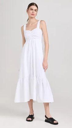 A.L.C. Aria Dress | Shopbop Sleeveless Midi Dress With Ruffle Hem For Daywear, Sleeveless Solid Midi Dress With Ruched Bodice, Solid Sleeveless Midi Dress With Ruched Bodice, Chic Sleeveless Dress With Smocked Back For Daywear, Sleeveless Midi Dress With Ruffle Hem, Sleeveless Midi Dress With Ruffle Hem For Casual Wear, Chic Sleeveless Dress For Daywear, Solid Dress With Gathered Waist For Daywear, Solid Color Dress With Gathered Waist For Daywear