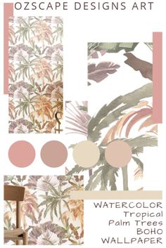 an assortment of wallpapers with different colors and patterns on them, including palm trees