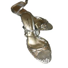 Gold And Silver Sling Back Sandals Are Perfect For Semi Formal Or Formal Occasions. Never Used. Silver Closed Toe Synthetic Sandals, Silver Closed-toe Synthetic Sandals, Silver Strappy Sandals For Party, Silver High Heel Synthetic Sandals, Elegant Silver Strappy Heels, Metallic Silver Ankle Strap Sandals For Formal Occasions, Silver Open Toe Synthetic Sandals, Silver Strappy Heels For Formal Occasions, Silver Strappy Heels For Formal Events