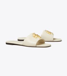 Eleanor Slide: Women's Designer Sandals | Tory Burch Pink Tory Burch Sandals, Tory Burch Sandals Outfit, Tory Burch Slides, Fashion Sandals Flat, Tory Burch Eleanor, Sandals Outfit, Tory Burch Sandals, Girly Shoes, Cute Sandals