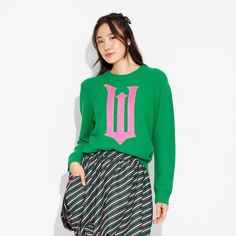 Adult Wicked W Graphic Sweater - Green XL Graphic Sweaters, Lace Shirt, Green Sweater, Sleeve Designs, Christmas List, Fleece Fabric, Unisex Clothing, Pullover Styling, Sweater Outfits