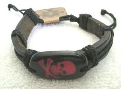 UNISEX PUNK GOTH MEN'S 8" PINK SKULL&CROSSBONES FACE BLACK LEATHER BRACELET-NEW | eBay Ear Guages, Goth Guys, Skull Crossbones, Pink Skull, Food Earrings, Black Leather Bracelet, Punk Goth, Skull And Crossbones, Metal Bracelets