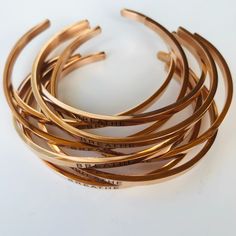 Keep one and gift one. Wear this rose gold engraved inspirational bracelet as a reminder to breathe. This dainty bangle bracelet is simple and elegant for any outfit. Shop https://thirtynineonetwenty.com/product/breathe-bracelet/ #giftideas #breathebracelet #stackbracelets #rosegoldbracelet #bracelet #jewelry #giftideasforher #inspirationalbracelet #inspirationaljewelry #inspiration #simplejewelry #accessories #mantra #womensjewelry #daintybracelet #daintyjewelry #stackbracelet #breathe #bangle Adjustable Rose Gold Bracelet For Meditation, Everyday Meaningful Bangle Bracelets, Meaningful Everyday Bangle Bracelets, Breathe Bracelet, Stamped Earrings, Handstamped Bracelet, Stack Bracelet, Stacking Bracelets, Minimalist Women