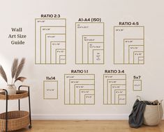 the wall size guide for an apartment is shown in front of a basket with a plant