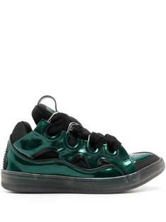 emerald green panelled design perforated toebox metallic effect oversize tongue round toe front lace-up fastening flat rubber sole Lanvin Menswear, Lanvin Men, Adidas Samba Og, Adidas Samba, Online Shopping Clothes, Lanvin, Mens Shoes Sneakers, Sneakers Black, Emerald Green