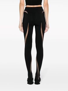 sheer-panelled leggings from MUGLER featuring black, stretch-design, front button fastening, sheer panelling, slim cut and flared cuffs. Size and Fit - This piece fits true to size. We recommend you get your regular size. Model is 1,75m / 5ft 8in wearing size 36 (FR) Trench Dress, Panel Leggings, Knitwear Cardigan, Pant Shirt, Emilio Pucci, Denim Pant, Black Stretch, Lanvin, Easy Wear