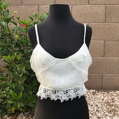 This Is A Never Worn Crop Top/ Bandeau. It Is White With Lace. Open To Offers, Bundle To Save Chic Lace Crop Top For Vacation, Spring Lace Crop Top With Spaghetti Straps, Chic Lace Trim Crop Top For Vacation, Chic Lace Crop Top For Beach, Summer Cropped Lace Camisole, Lace Trim Cropped Top For Summer, Summer Lace Crop Top For Day Out, Lace Cropped Top For Day Out, Summer Crop Top With Lace Trim For Day Out