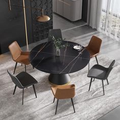 a black table with four chairs around it